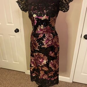 MARCHESA NOTTE Sequin Lace Cocktail Dress Size 8